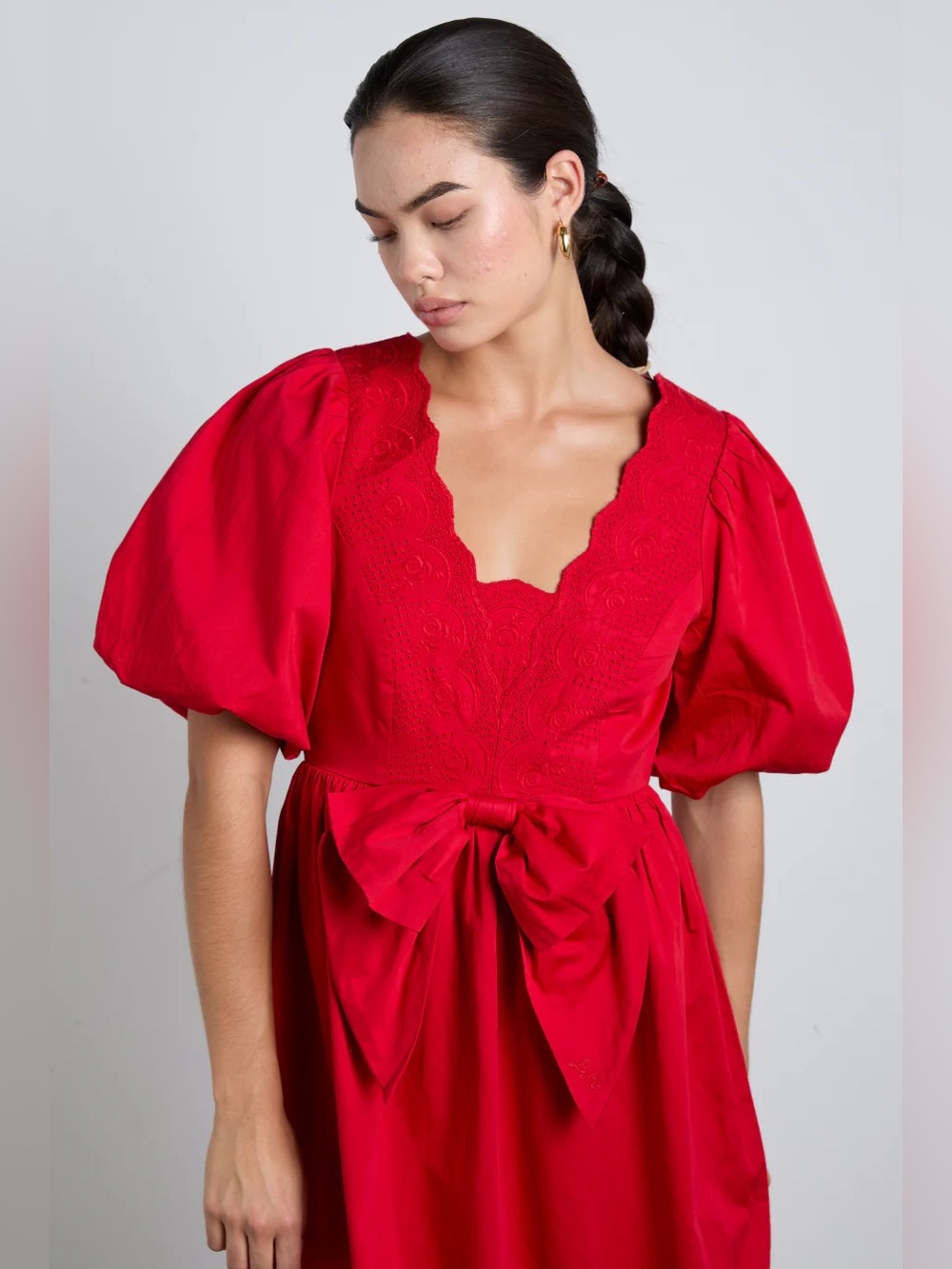 NWT Damson Madder Aria Bow Midi Dress in Red UK 18 / US 14